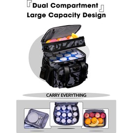 Double Deck Large Lunch Box for Women, Expandable Black Adult Lunch Box with Shoulder Strap, Leakproof Insulated Black Lunch Bag, 24 cans Adult Lunch Bag, Womens Lunch Bags for Work Travel Hiking