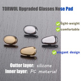 TORWOL Glasses Nose Pad, 5 Pairs Non-Slip Soft Nose Replacement Pads, Nose Pieces Pads for Glasses Sunglasses with Screws, 3-in-1 Screwdriver(Gold,Oval)