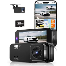 Dash Camera for Cars, 4K+1080P Dash Cam Front and Rear with 5G WiFi, Built-in 32GB Card, Night Vision, G-Sensor, Loop Recording, 24H Parking Mode
