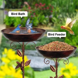 Restorgan Bird Bath for Garden, 32In Metal Vintage Freestanding Birdbaths & Supports, Upgraded 5-prong base, Bird Baths Bowl with bird and leaf for Outdoors Garden Patio Yard Lawn Decor