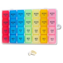 Weekly Pill Organizer 4 Times a Day, 7-Day Pill Boxes, Monthly Medication Organizer 28 Days Portable Compartments & Moisture-Proof Outer Case for Vitamins, Fish Oils, Supplements(Color)