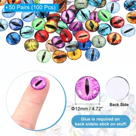PATIKIL 12mm Dragon Eyes, 100 Pcs Round Glass Eyes Animals Crochet Eyes, Mixed Colors