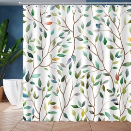 JWXCBIM Boho Sage Green Floral Shower Curtain, Spring Summer Colorful Botanical Flower Leaves Bohemian Fabric Shower Curtain Set with 12 Hooks, Bathroom Accessories Decor Cloth Curtain 72x72 Inches