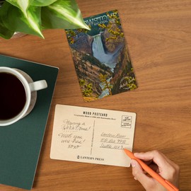 Yellowstone National Park, Lower Yellowstone Falls (4x6 Birch Wood Postcards, 2-Pack Stationary, Rustic Home Wall Decor)