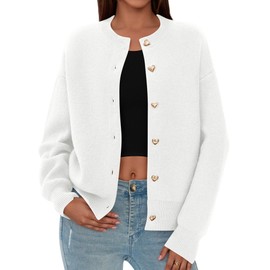 PRETTYGARDEN Cardigan Sweaters for Women Trendy Long Sleeve Open Front Button Down Jacket 2025 Fall Clothes Winter Coats (White,Medium)