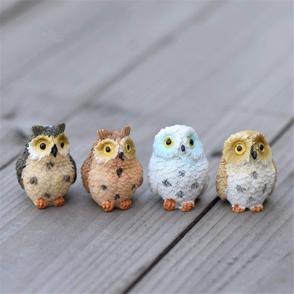 Danmu 4pcs Resin Mini Owls, Miniature Figurines, Fairy Garden Accessories, Supplies, Animals for Garden, Micro Landscape, Plant Pots, Bonsai Craft Decor