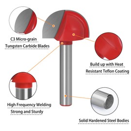 Saipor 8pcs 1/4" Shank Cove Core Box Router Bit Set Carbide Tipped Round Nose Router Bits Wood Milling Cutter Tool Set