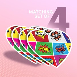 Vinyl Heart Stickers (Set of 4) 10cm - Pop Art Comic Book Fun Kids for Laptops, Tablets, Luggage, Scrap Booking, Fridges #51749