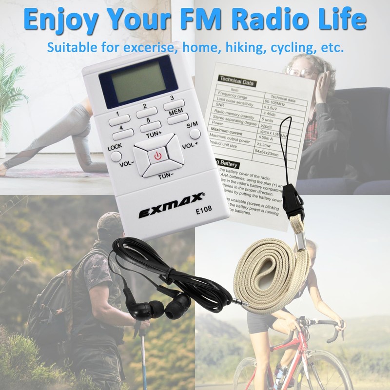 EXMAX E108 Wireless FM Radio Receiver Portable DSP Stereo Pocket