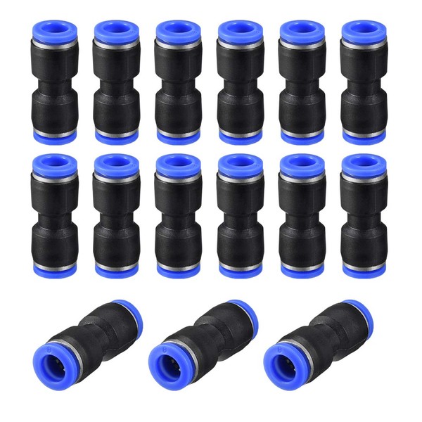 uxcell Tube Fittings, Push-Connect Fittings, Blue, 8mm 5/16" OD Straight Push Lock, Pack of 20