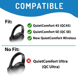 Adhiper Replacement Ear Pads for Bose QuietComfort 45 (QC45)/QuietComfort SE (QC SE)/New Quiet Comfort Wireless Headphones, Earpads with Softer Protein Leather, Noise Isolating Foam (Black)