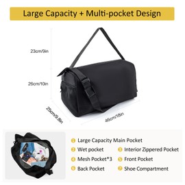 Weekender Bag – Artmitz Personal Item Duffel Bag with Shoes Compartment, Overnight Travel Bag, Yoga & Gym Bag