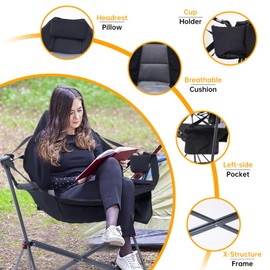 WGOS Hammock Camping Chair, Swing Chair, Swing Camping Chair, Adjustable Back Portable with Cup Holder, Pillow, and Carry Bag for Camping, Outdoor, Patio (Set of 1)