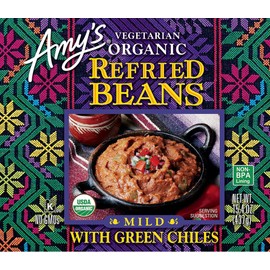 Amy's Organic Refried Beans Canned, Mild with Green Chiles, Vegan Gluten Free and Vegetarian, 15.4 Oz (12 Pack)