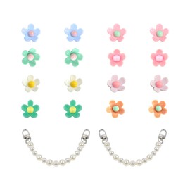 16 Flower Croc Decoration Charms, 2 Pearl Shoe Chains, Flower Shoe Decoration Charms, Cute Cartoon Shoe Decoration Buckle, Detachable Waterproof Shoe Charms, Suitable for Children's Teen Parties