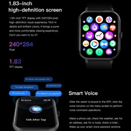 Reloj Inteligente Mujer Hombre con Llamada y Whatsapp, 1,83" HD IP68 Impermeable Smartwatch, Reloj Deportivo con Monitor Sueño Oxígeno Sanguíneo, Oxígeno, GPS, Pulsómetro, para Android iOS (Negro)