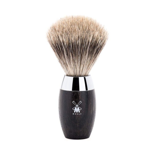MÜHLE Kosmo Shaving Brush - Shaving Brush Made of Fine Badger Hair - Handle Made of Elegant Bog Oak and Metal Accents