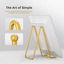 TR-LIFE Plate Stands for Display - 6 Inch Plate Holder Display Stand + Metal Frame Holder Stand for Picture, Decorative Plate, Photo Easel, Tabletop Art (Gold 2 Pack)