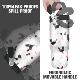 Jizrecly 30 oz Chicken Tumbler With Handle and Straw, 30oz Rooster Flip Straw Tumbler Insulated Coffee Travel Mugs Cup Water Bottle Chicken Gifts for Elephant Lovers Women Girls