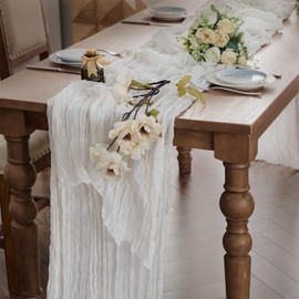 WAITER TREE Cheesecloth Table Runner Boho Gauze Long Rustic Sheer White Table Runners for baby Bridal shower Wedding Birthday Party decorations 90 x 300 cm 6pcs