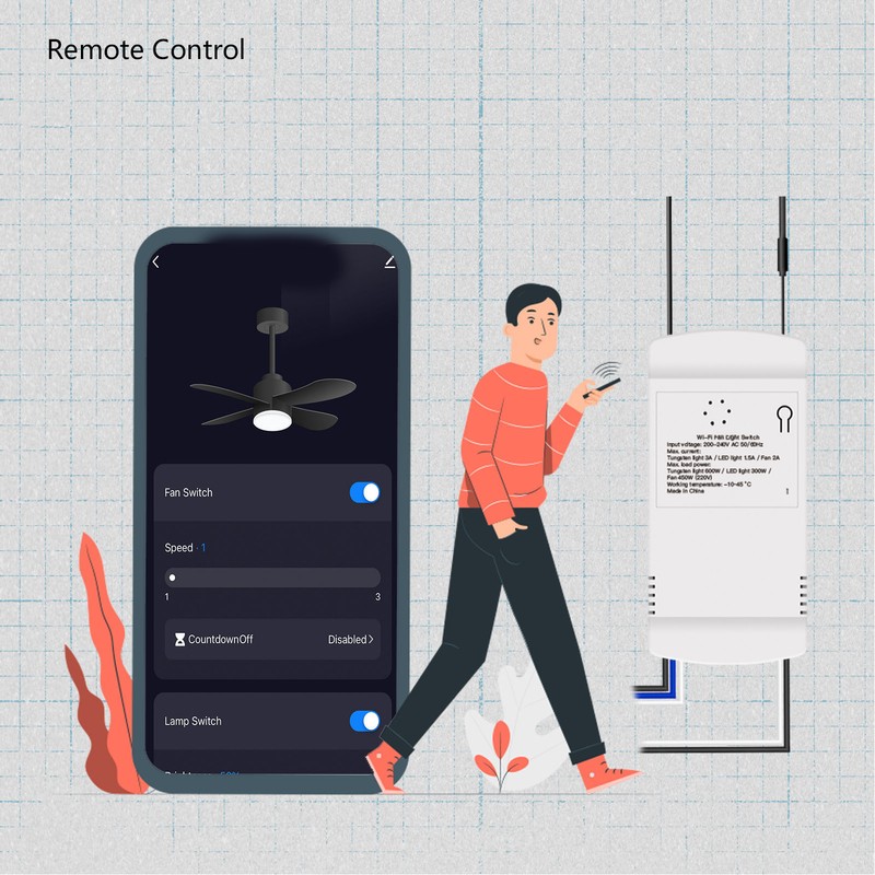 WiFi Smart Household Fan Light Switch APP RF Wireless Wall