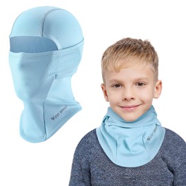 AYPOW Kids Balaclava Winter Multifunctional Windproof Fleece Warm Ski Mask Cycling Face Mask Under Helmet Balaclava Hat with Neck Warmer for Boys Girls 4-12 Winter Outdoor Sports, blue