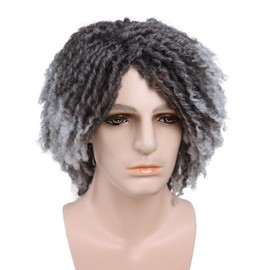 GNIMEGIL Gray Ombre Dreadlocks Wigs for Men Braided Wig Medium Length Afro Braids Hairstyle Fake Dreads Wig with Bangs in Synthetic Hair Graident Grey Color 14 inch