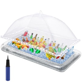 Leitee 3 Pcs Inflatable Serving Bar Kit Includes Inflatable Ice Serving Bar with Cover and Inflator for Ice Supplies Party Camping Summer Picnic(Silver)