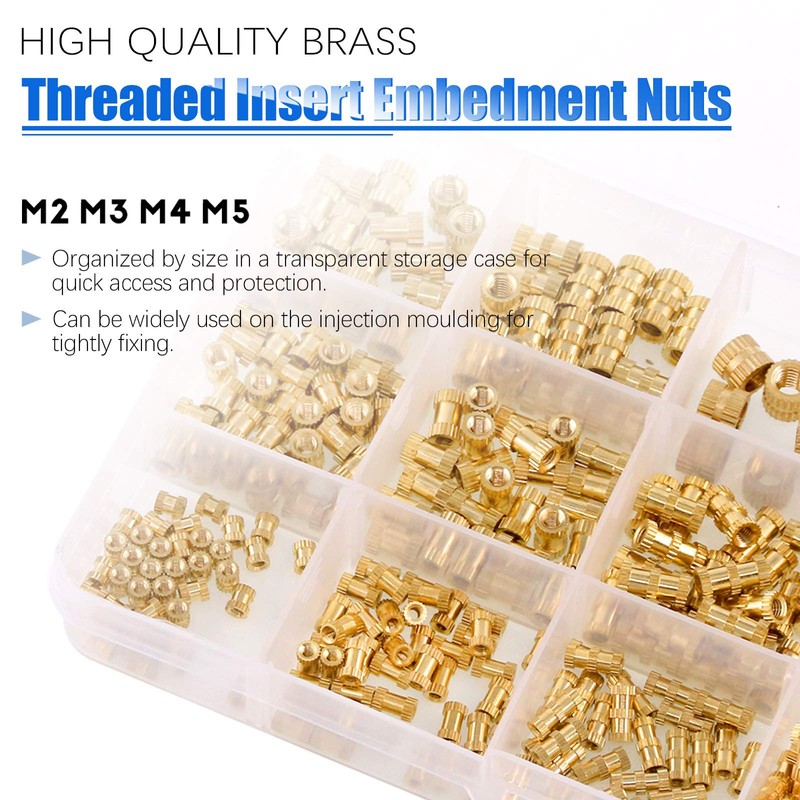Glarks 460Pcs M2 M3 M4 M5 Female Thread Knurled Brass