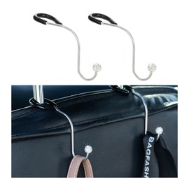 KHGUZ Bling Car Headrest Hooks, 2PCS Crystal Rhinestone Vehicle Seat Hanger for Purses Grocery Bags Clothes, Auto Storage Organizer Accessories, Universal for SUV Sedan Truck(White)