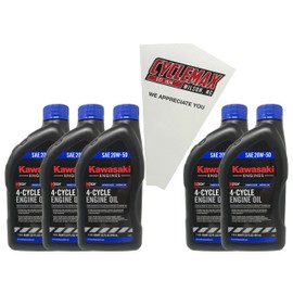 Cyclemax Five Pack for Kawasaki SAE 20W50 4-Cycle K-Tech Lawnmower Engine Oil 99969-6298 Contains Five Quarts and a Funnel