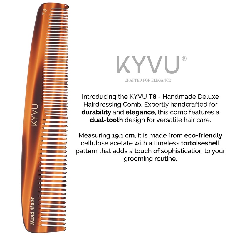 KYVU Handmade Cellulose Acetate Comb T8, 19.1 cm, FINE &