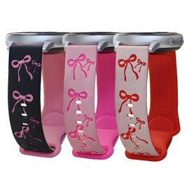 Bow Band Compatible with Gizmo Watch 3 2 1/ Gabb Watch 3e 3 2 1/ SyncUP Kids Watch 2 1/Cosmo JrTrack 5 4 3 2SE 2 1/AT&T amiGO Jr,20mm Cute Engraved Soft Silicone Pink Ribbon Strap for Girls Kids Boys,Fit for Kids Overs 7 Years Old