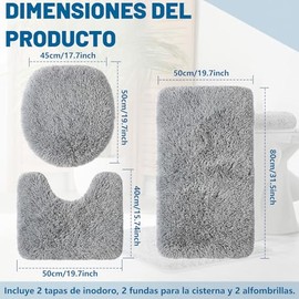 Juego de 3 Alfombras de Baño, Alfombrilla de Contorno y Tapa de Inodoro, Funda de Asiento de Inodoro y Tapa de Inodoro para Baño Suave con Parte
