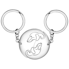 YINYA Valentines Stainless Steel Cute Couples Dachshund Dog Keychain Matching Puppy Pet Jewelry for Women Girls Gifts Keyring (Silver Plated+Silver Plated)