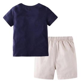 BIBNice Toddler Boy Clothes Kids Summer Cotton Outfits Little Boys Short Sleeve Tee and Shorts Set Rocket Size 4T