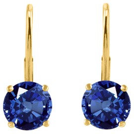 AoneJewelry Sapphire Gemstone Leverback Earring for Women| 14K White Gold 4mm 0.55 Carat 2 Stone Round Cut Prong Setting Genuine Diamond Wedding Jewelry Collection