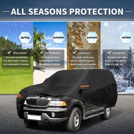 X AUTOHAUX Car Cover Outdoor Waterproof Sun Rain Snow Hail Protection with Left Side Door Zipper Aluminum Film for Lincoln Navigator