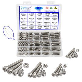 Rshuhx M3 M4 M5 M6 Nuts and Bolts Hexagon Socket Head Cap Screws 304 Stainless Steel Mechanical Hex Socket Screws Assortment Kit 320PCS with Storage Box For DIY Bicycle Motorcycle Repair