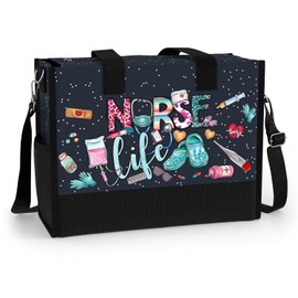 84hoods Aesthetic Tote Bag for Women. Waterproof Large Shoulder Bag with Pockets and Zipper for Travel, Grocery and Work. Gift for Nurse. Nurse Life.