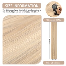 Peel and Stick Floor Tile, 70 PCS, Peel and Stick Flooring Waterproof and Easy to Clean, Natural Wood Grain Look Vinyl Flooring, Self Adhesive and Removable for Bathroom Kitchen (36x6inch)