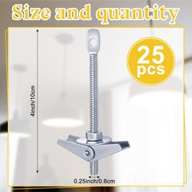 Silkfly 25 Pcs 1/4 x 4 Inch Eye Lag Toggle Bolts with 1 Inch Metal Washer Butterfly Toggle Screws Heavy Duty Wall Anchors with Nuts Washers for Drywall Ceiling Sheetrock Hollow Wall