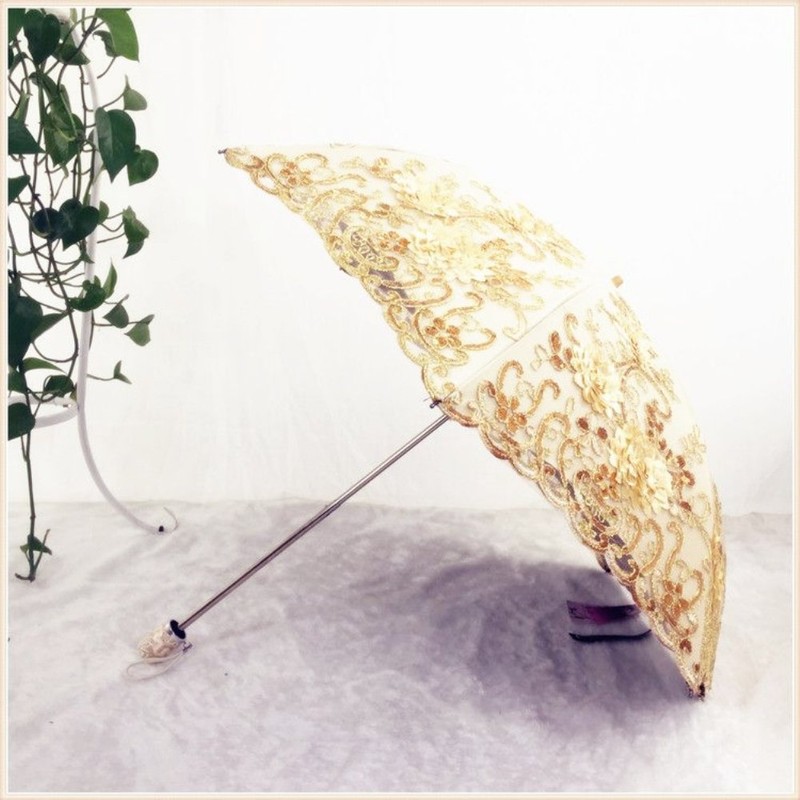 Honeystore Vintage Lace UV Sun Parasol Folding 3D Flower Embroidery