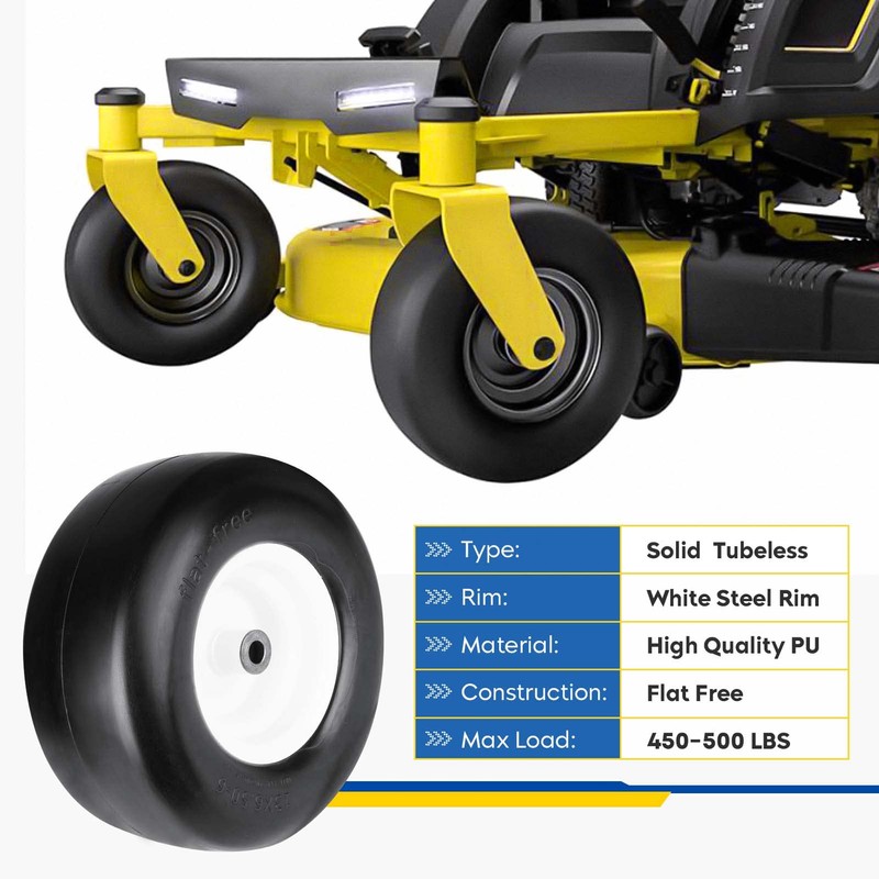 2PCS New Flat Free Mower Tire on Steel Wheel 13x6.50-6