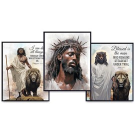 African American Art, Christian Gifts for Black Men, Women - Jesus Wall Art - spiritual Bible Verse Scripture Wall Decor Set - Religious Decor - Faith Christian Room Decoration - God Quotes Home Print