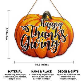 Thanksgiving Pumpkin Wall Decor Sign, Happy Thanksgiving, Fall Pumpkin Welcome Home Sign for Front Door Porch Decorations Autumn Farmhouse Thanksgiving Party Wood Hanging Wall Decor Sign Plaque