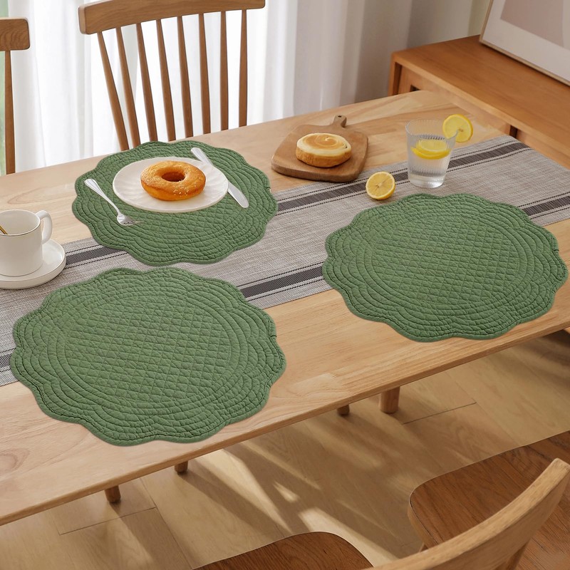 HOMBYS Quilted Placemats Set of 6 Washable Round Placemats for