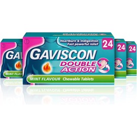 Gaviscon Double Action Heartburn and Indigestion Tablets, Mint Flavour, Pack of 4 x 24 Tablets, Total 96 Tablets