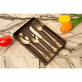 AD Arts Cutlery Set Dinnerware Cutlery Set Brass Vintage Knife Spoon With Wood Fork Steel Pack Of - Set of 6