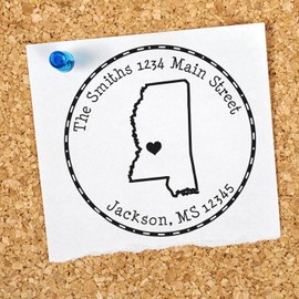 Mississippi State Professional Pre-Inked Round Address Stamp for Home Use | Self-Inking Customizable Mailing Address Stamp for Real Estate Agents | 1-5/8 Diameter Notary Rubber Stamper